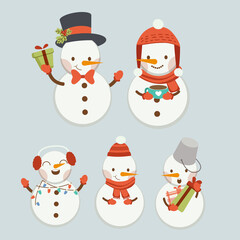 The collection of snowman and family in flat vector style. Graphic resource about christmas and holiday for graphic,content , banner, sticker label and greeting card.