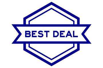 Hexagon vintage label banner in blue color with word best deal on white background
