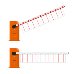 Barrier boom gate realistic templates set. Electronic car parking boundary. Traffic obstacles. © Aleksandr