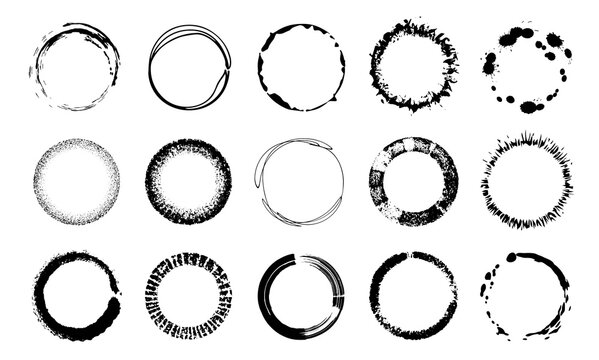 Set of grunge circles. Vector design element. Art brushes are included.