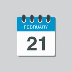 Icon day date 21 February, template calendar page