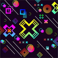 memphis geometric pattern with neon style colour