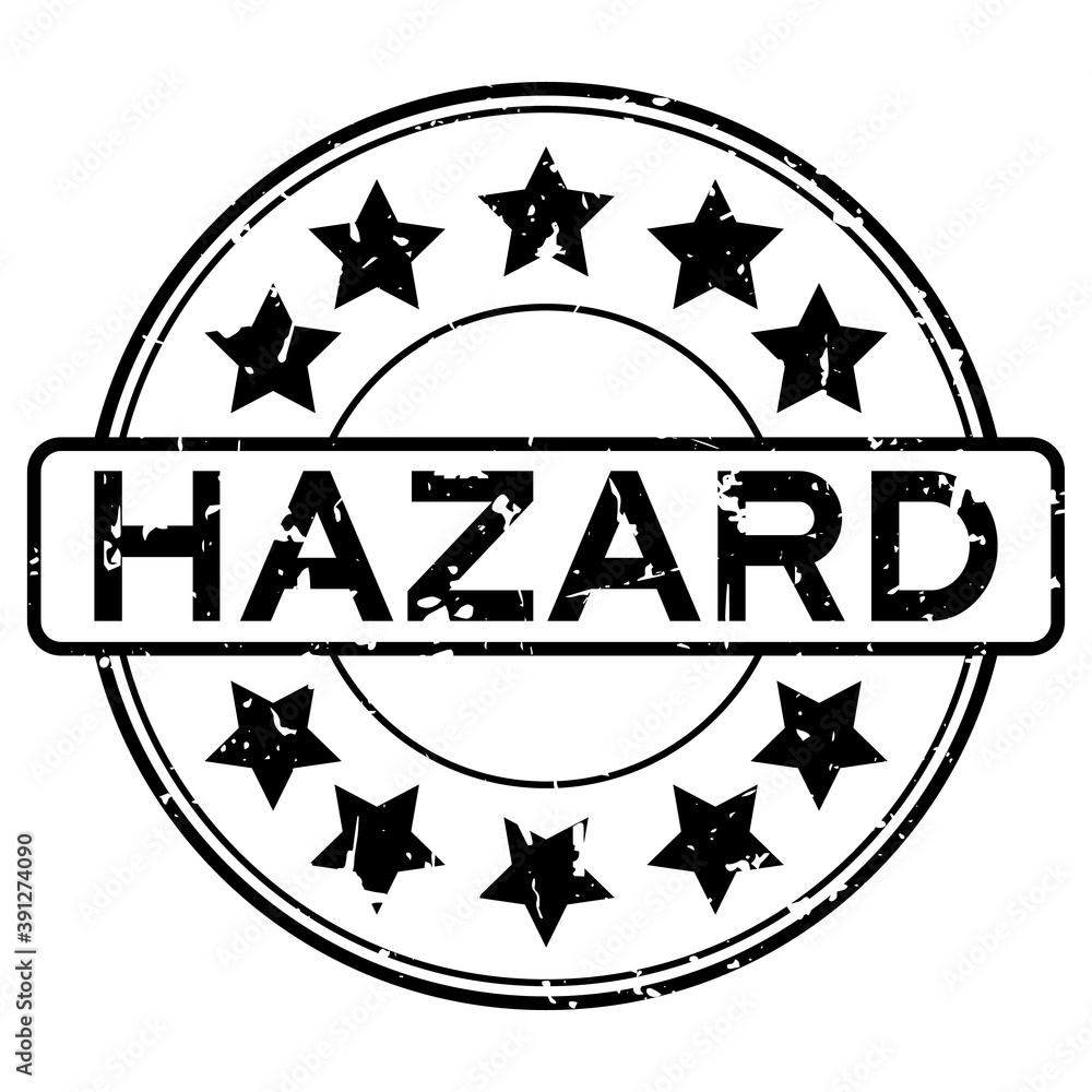 Poster Grunge black hazard word round rubber seal stamp on white background