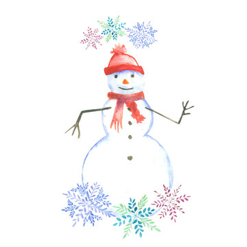 snowman decorated with snowflakes