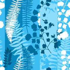 Naklejka na ściany i meble Abstract Botanic Tropical Leaves Silhouettes Elegant Seamless Pattern Trendy Fashion Colors Stylish Striped Background