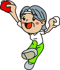 運動会で玉入れをするおばあちゃん