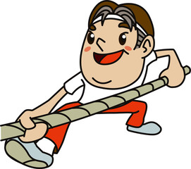 運動会で綱引きをするお父さんのイラスト