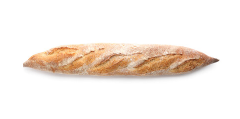 Loaf of freshly baked bread isolated on white, top view
