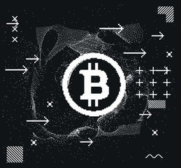 Abstract futuristic illustration with Cryptocurrency Bitcoin Symbol. Online payment technology, digital wallet, computer financial,digital blockchain, stock crypto trading and investment concept.