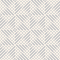 Abstract vector geometric seamless pattern with squares, lines, grid, net. Simple light gray geometrical texture. Stylish intricate background. Modern repeat tileable design for decor, print, textile