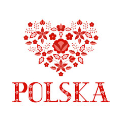 Polska (Poland) background vector. Traditional polish pattern from embroidery ornament for tourist card design, travel banner, flyer, souvenir, poster, postcard.