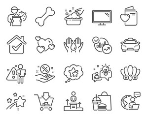 Business icons set. Included icon as Heart, Crown, Loan percent signs. Business podium, Taxi, Hand washing symbols. Idea, Monitor, Ranking stars. Love document, Shopping, Safe water. Vector