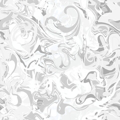 Seamless Marble texture pattern. Gray strokes of paint waves. Fluid texture. Spots, splashes, line, tie dye light decoration. Neutral ice, snow, winter background. White vector marmoreal illustration