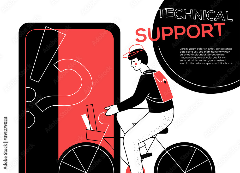 Poster technical support - modern flat design style web banner