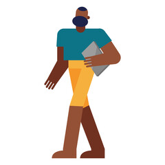 black man with laptop working from home vector design