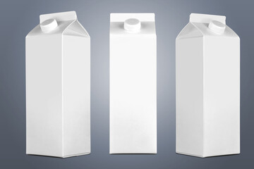 Three kind of view on a blank liquid brick packaging. Clipping path