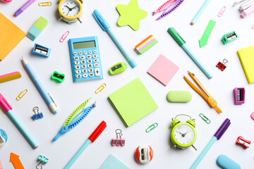 School stationery on white background, flat lay. Back to school