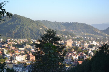 forest, hills, blue sky, green trees and beautiful landscape. Pictured in Kathmandu valley, Nepal.