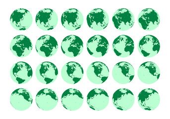 Vector set showing detailed isometric view of the rotation of the Earth in one hour. North Pole view. - 391280286