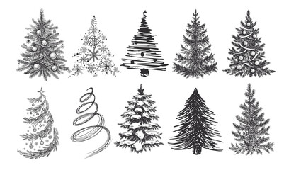 Christmas tree hand drawn illustration. Vector.	
