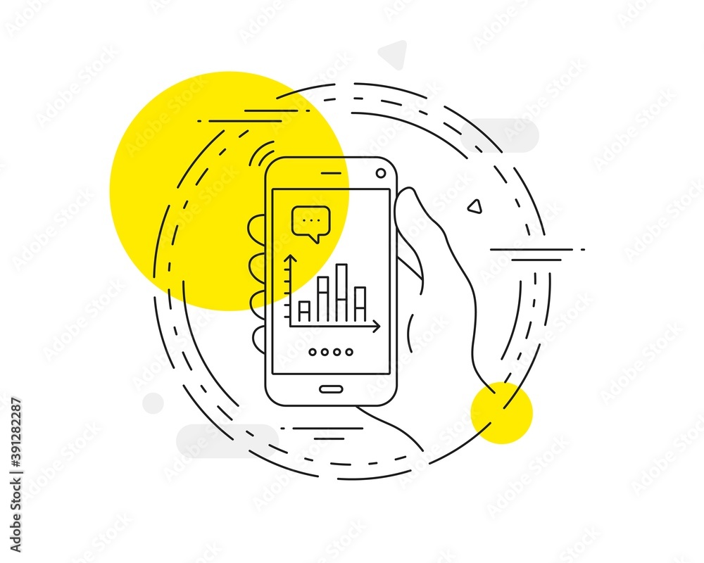 Poster diagram graph line icon. mobile phone vector button. column chart sign. market analytics symbol. dia