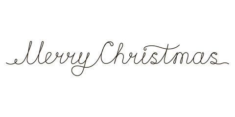 Merry Christmas handwritten continuous black line inscription. Hand drawn lettering black text on white background. Merry christmas calligraphy, brush painted letters. Vector illustration