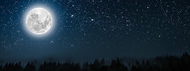 mountain. backgrounds night sky with stars and moon and clouds.