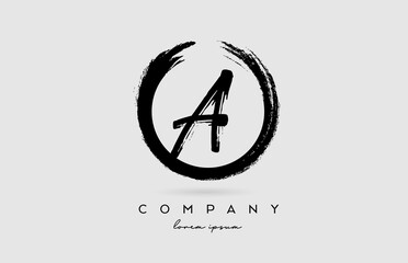 grunge A alphabet letter logo icon. Vintage Design for company and business in white and black colors with circle