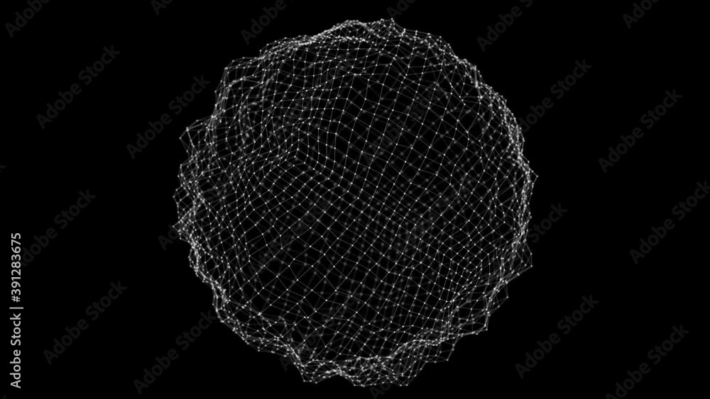 Poster abstract particle sphere rotating. technology backround. blue particle energy sphere 4k seamless loo