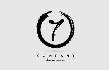 Fototapeta premium grunge number 7 logo icon. Vintage design for business and company in black and white colors with circle