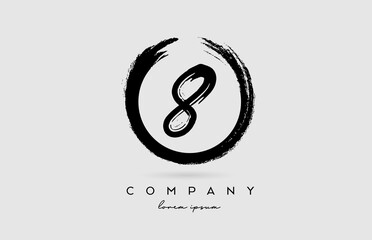 grunge number 8 logo icon. Vintage design for business and company in black and white colors with circle
