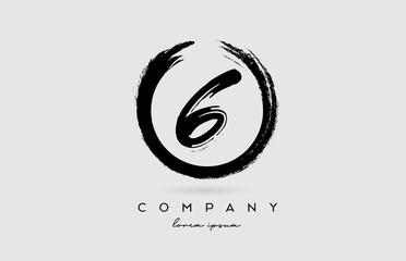 Obraz premium grunge number 6 logo icon. Vintage design for business and company in black and white colors with circle