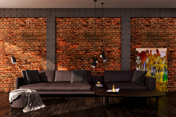 Large luxury modern minimal bright interiors room mockup illustration 3D rendering