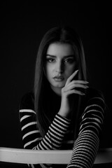 Black and white portrait of a beautiful female 