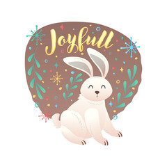 cute christmas sign and symbol with flat cute rabbit. christmas festive texture greetings card background. winter holiday background.