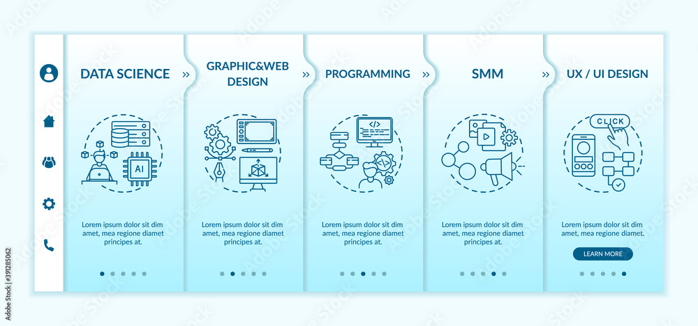 Poster top careers in it for creative thinkers onboarding vector template. programming. social media market