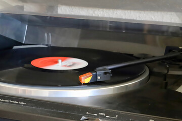 close up of a vinyl record player