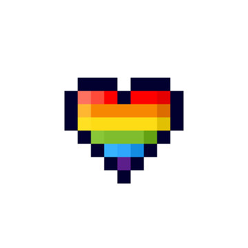 Pixel rainbow heart icon. Clipart image isolated on white background.