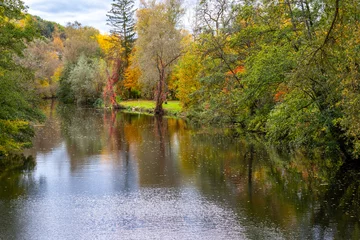 Foto op Plexiglas River Glan surrounded with multi colored trees © Reiner
