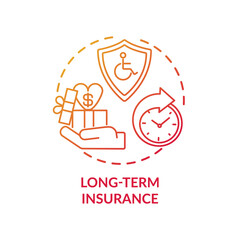 Long term insurance concept icon. Disability insurance types. Medical compensation after working process accident idea thin line illustration. Vector isolated outline RGB color drawing