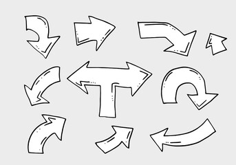 doodle design elements. hand drawn arrows isolated on white background. Vector illustration.
