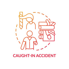 Caught in accident concept icon. Work related injuries. High risk job variety. Dangerous factory machines working places idea thin line illustration. Vector isolated outline RGB color drawing