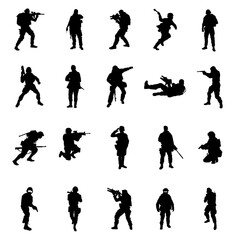 Soldiers with gun war shoot veteran silhouette vector