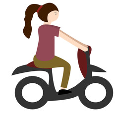 Fototapeta na wymiar Simple colorful icon of the girl driving her motorcycle