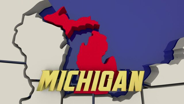 Michigan Map Red White Blue United States America USA Render 3d Animation