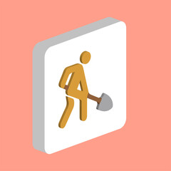 Digging man Simple vector icon. Illustration symbol design template for web mobile UI element. Perfect color isometric pictogram on 3d white square. Digging man icons for business project.