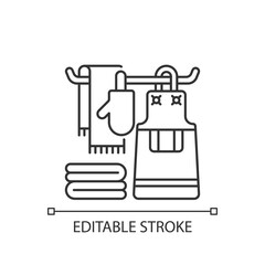 Kitchen linen linear icon. Apron. Dish cloths. Kitchen towels and napkins. Housekeeping. Thin line customizable illustration. Contour symbol. Vector isolated outline drawing. Editable stroke