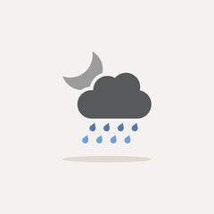 Heavy rain, cloud and moon. Color icon with shadow. Weather vector illustration