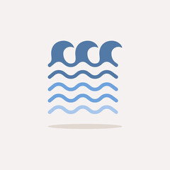 High waves on the sea. Color icon with shadow. Weather vector illustration