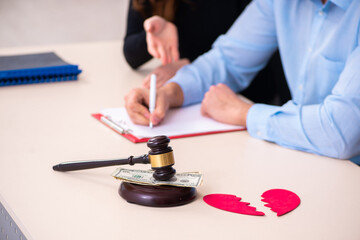 Young couple divorcing in alimony concept